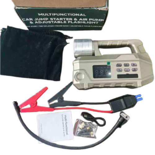Multifunctional Car Jump Starter, Air Pump & Adjustable Flashlight Kit
