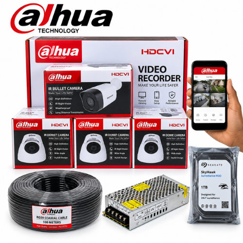 Dahua 4 CCTV Camera Full Kit 2MP 1TB 100M Cable